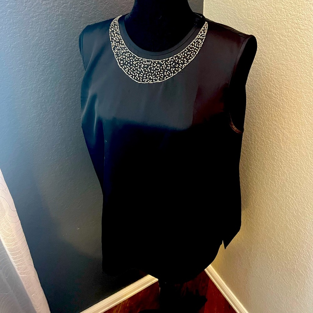 Kasper black satin sleeveless blouse.  Size L
